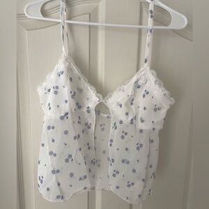 Sheer floral open front tank top